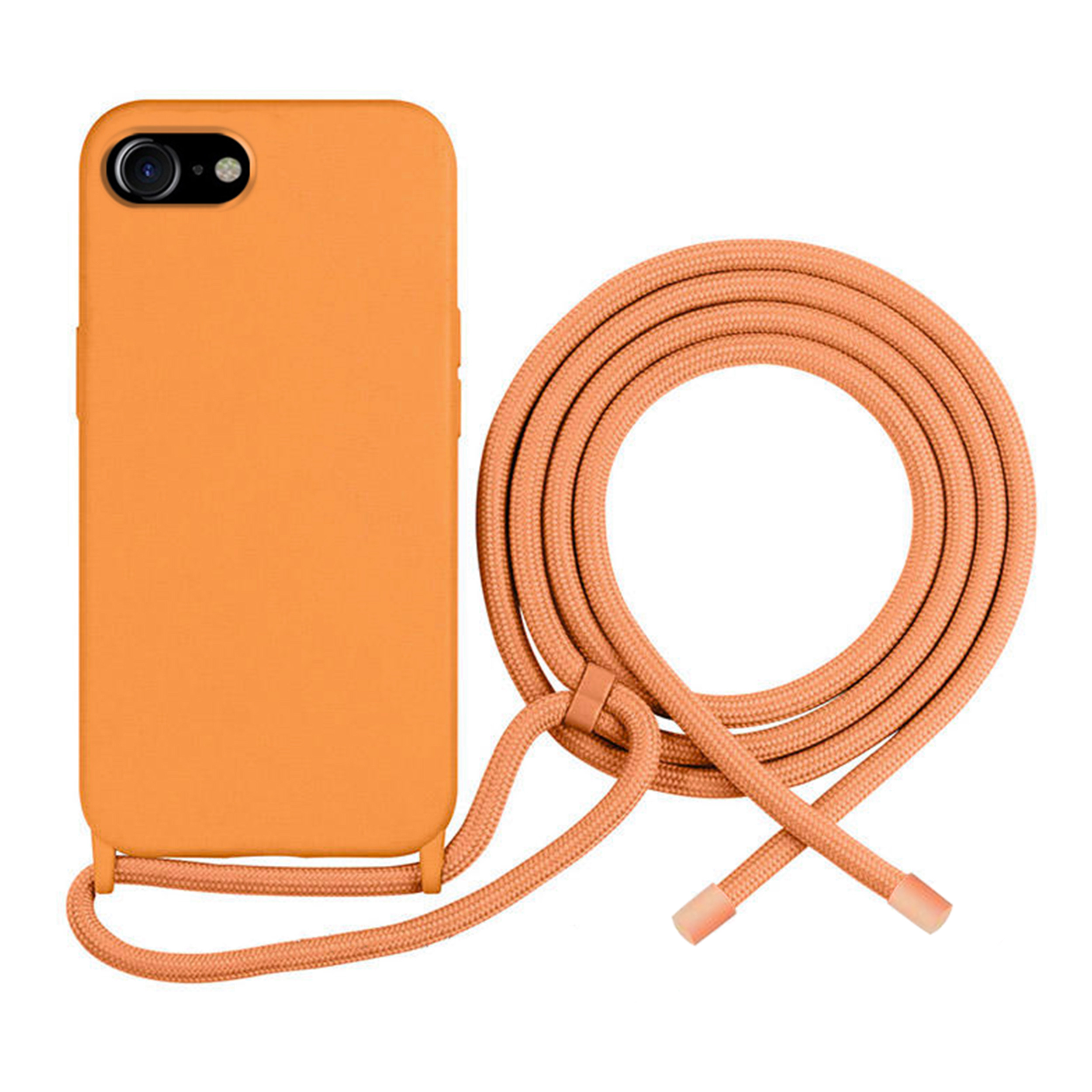 Coque Cordon réglable 160cm silicone liquide compatible iPhone 6/7/8/SE - Orange