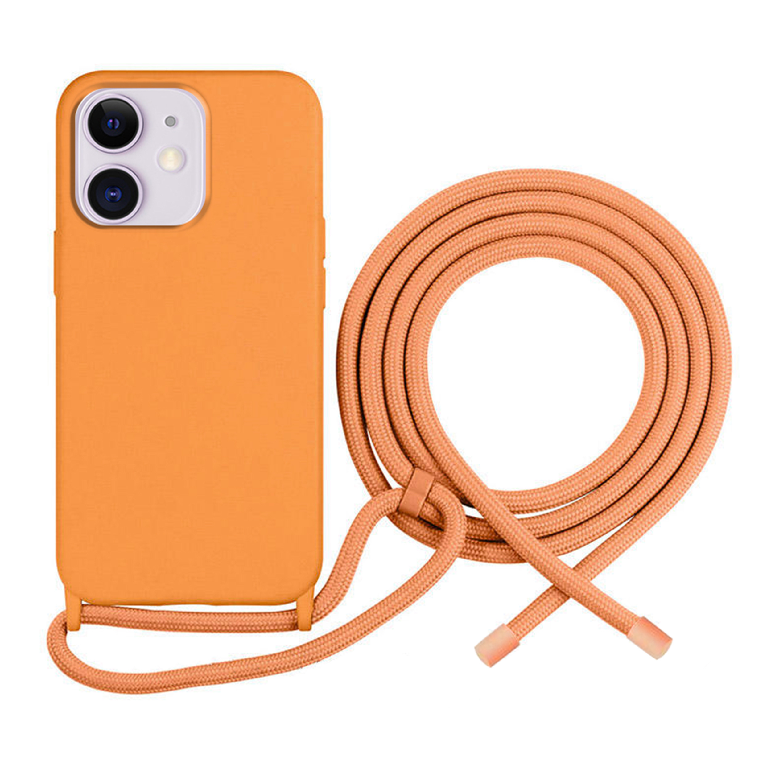 Coque Cordon réglable 160cm silicone liquide compatible iPhone 11 - Orange