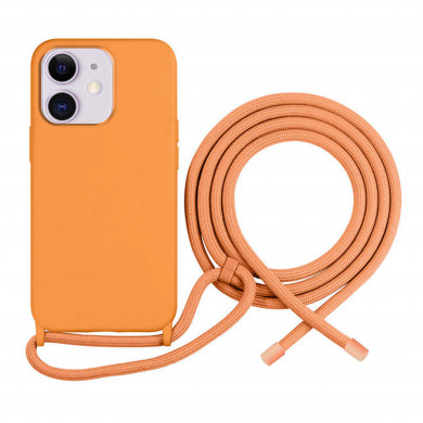Coque Cordon réglable 160cm silicone liquide compatible iPhone 11 - Orange