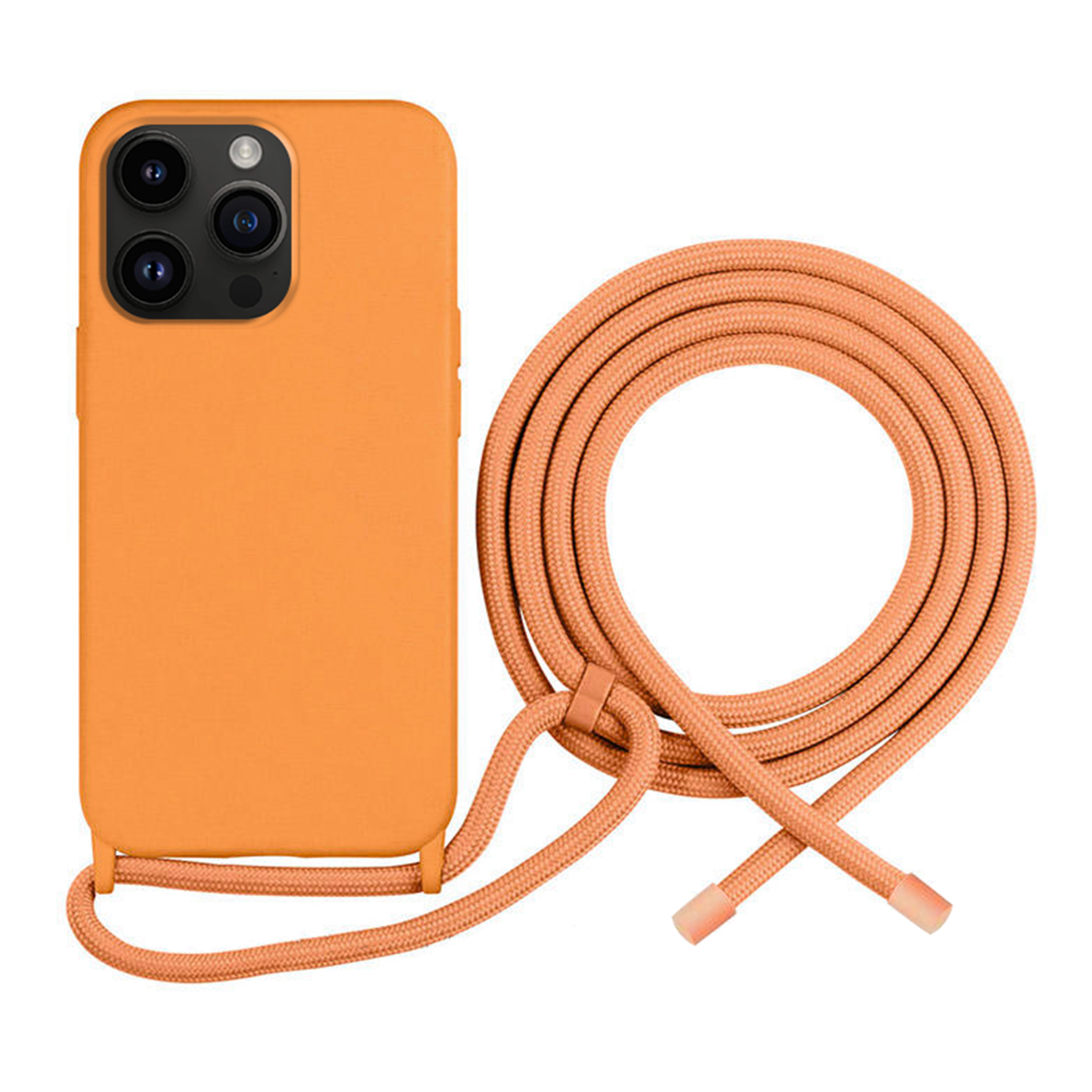 Coque Cordon réglable 160cm silicone liquide compatible iPhone  12/12PRO - Orange