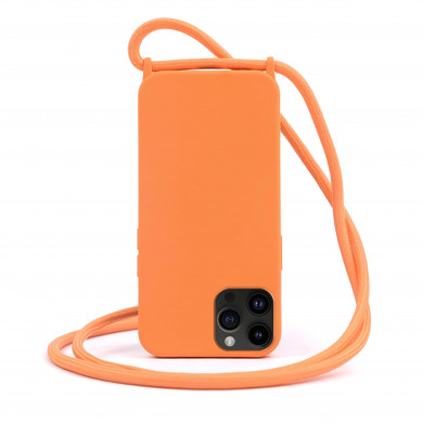 Coque Cordon réglable 160cm silicone liquide compatible iPhone  12/12PRO - Orange