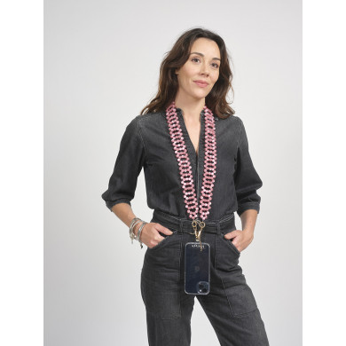 Chaîne bandoulière perles M 120cm Rio - Rose