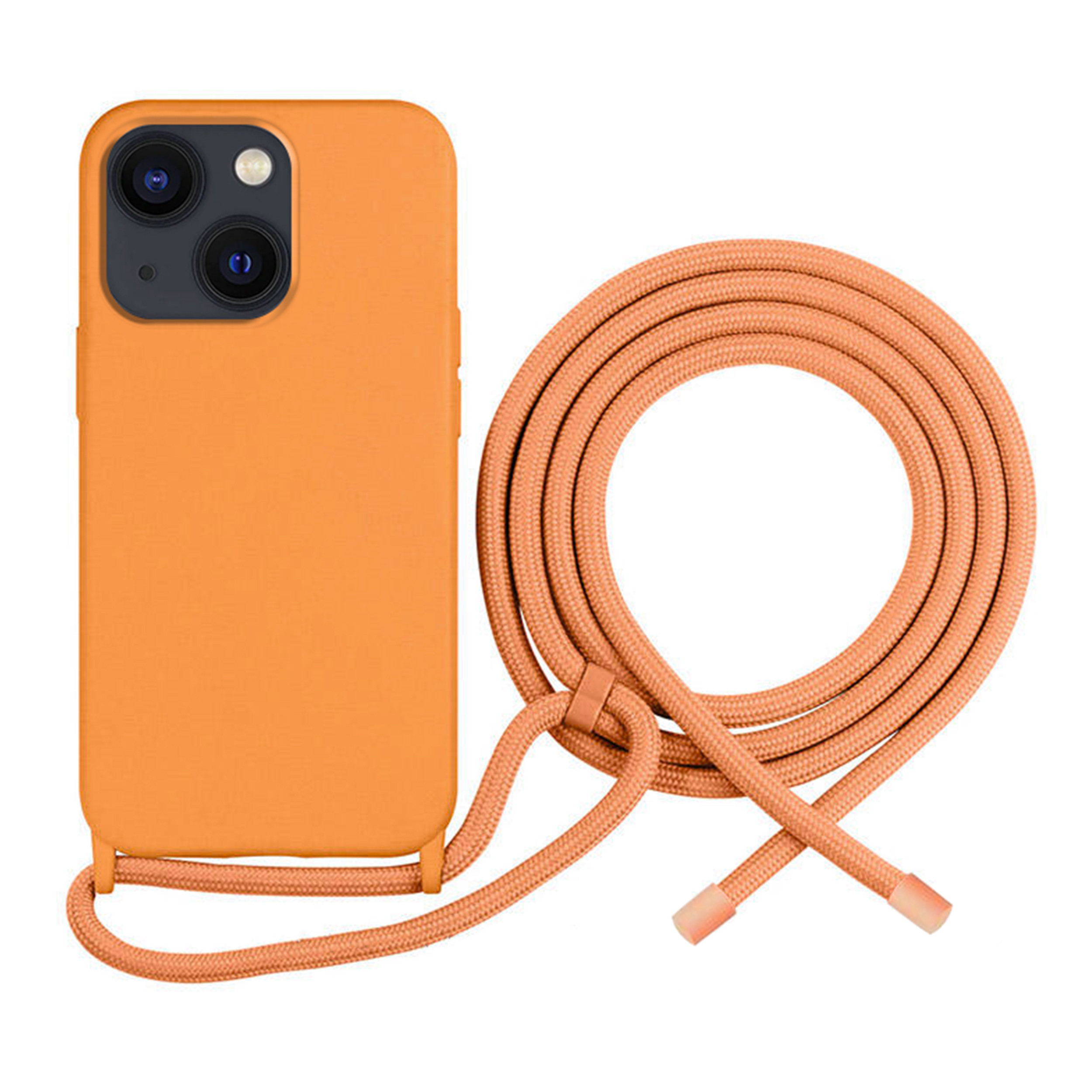 Coque Cordon réglable 160cm silicone liquide compatible iPhone 13/14 - Orange