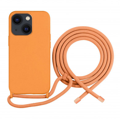 Coque Cordon réglable 160cm silicone liquide compatible iPhone 13/14 - Orange