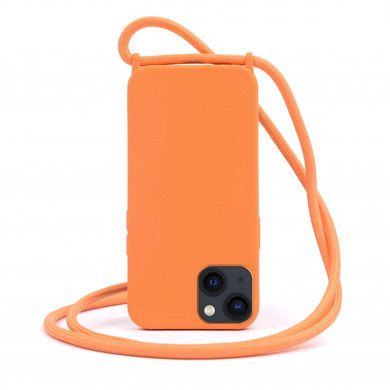 Coque Cordon réglable 160cm silicone liquide compatible iPhone 13/14 - Orange