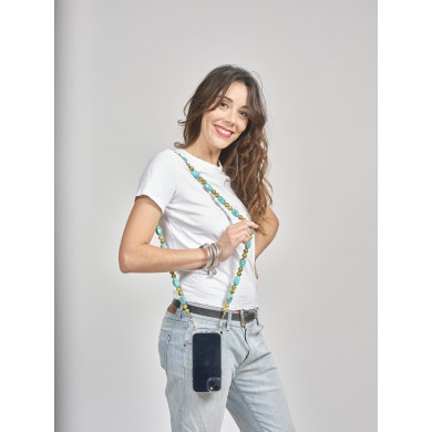 Chaîne perles 120cm Vancouver - Bleu turquoise & vert