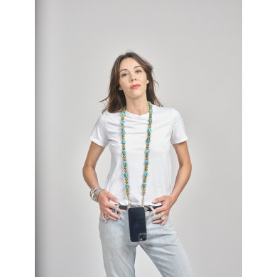 Chaîne perles 120cm Vancouver - Bleu turquoise & vert