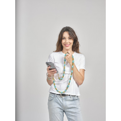 Chaîne perles 120cm Vancouver - Bleu turquoise & vert