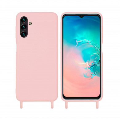 Coque anneaux silicone liquide compatible Galaxy A04S - Rose