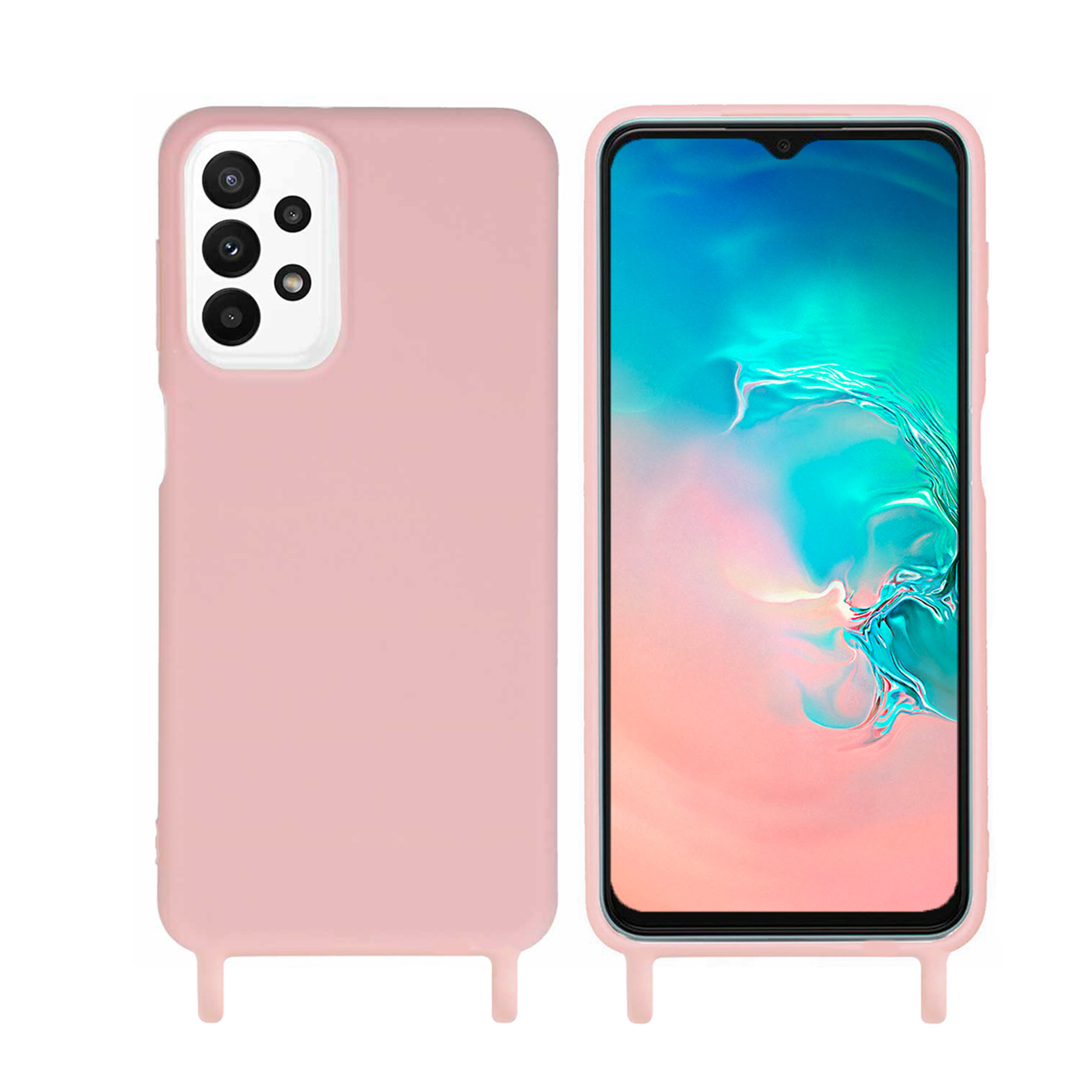 Coque anneaux silicone liquide compatible Galaxy A23 5G - Rose