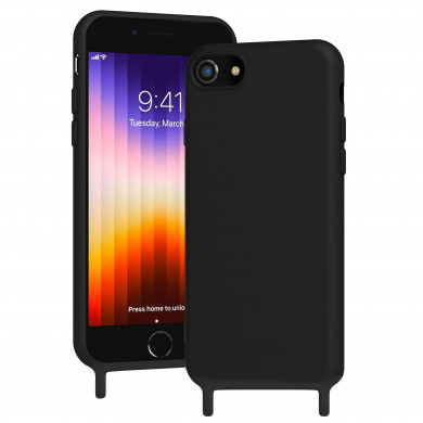 Coque anneaux silicone liquide compatible iPhone 6/7/8/SE - Noir