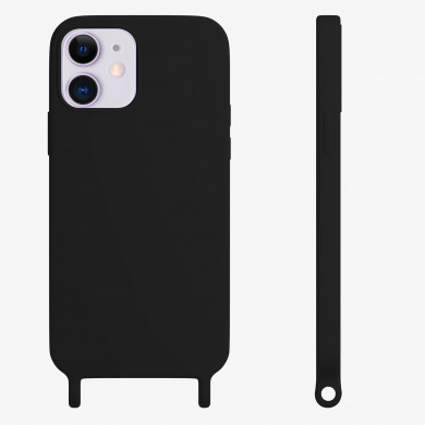 Coque anneaux silicone liquide compatible iPhone  11 - Noir