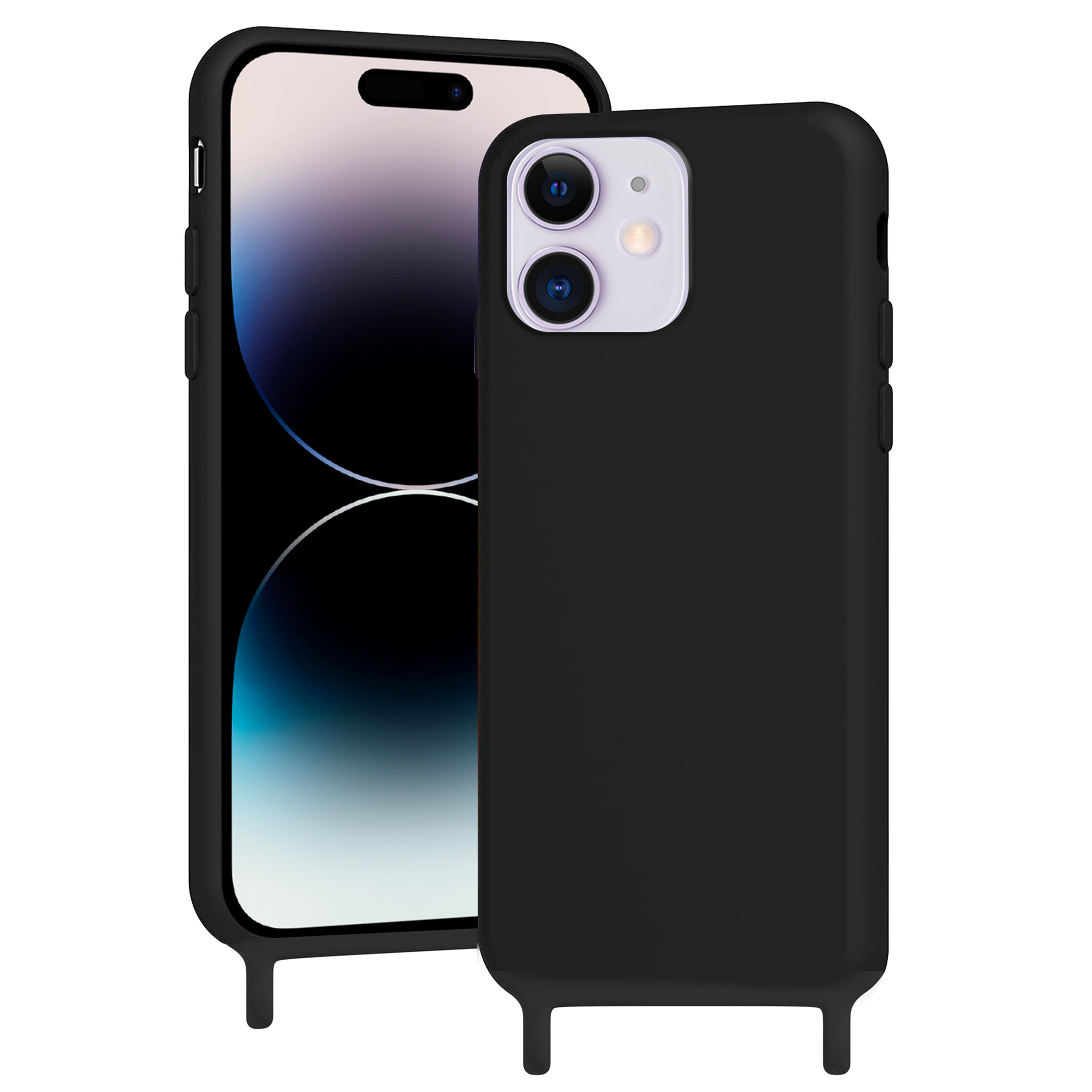 Coque anneaux silicone liquide compatible iPhone  11 - Noir