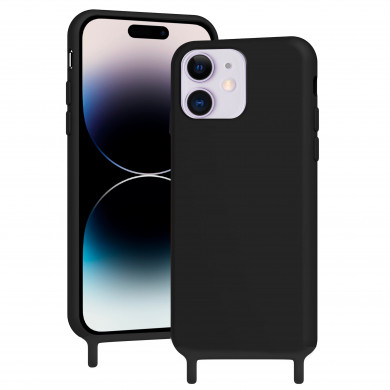 Coque anneaux silicone liquide compatible iPhone  11 - Noir