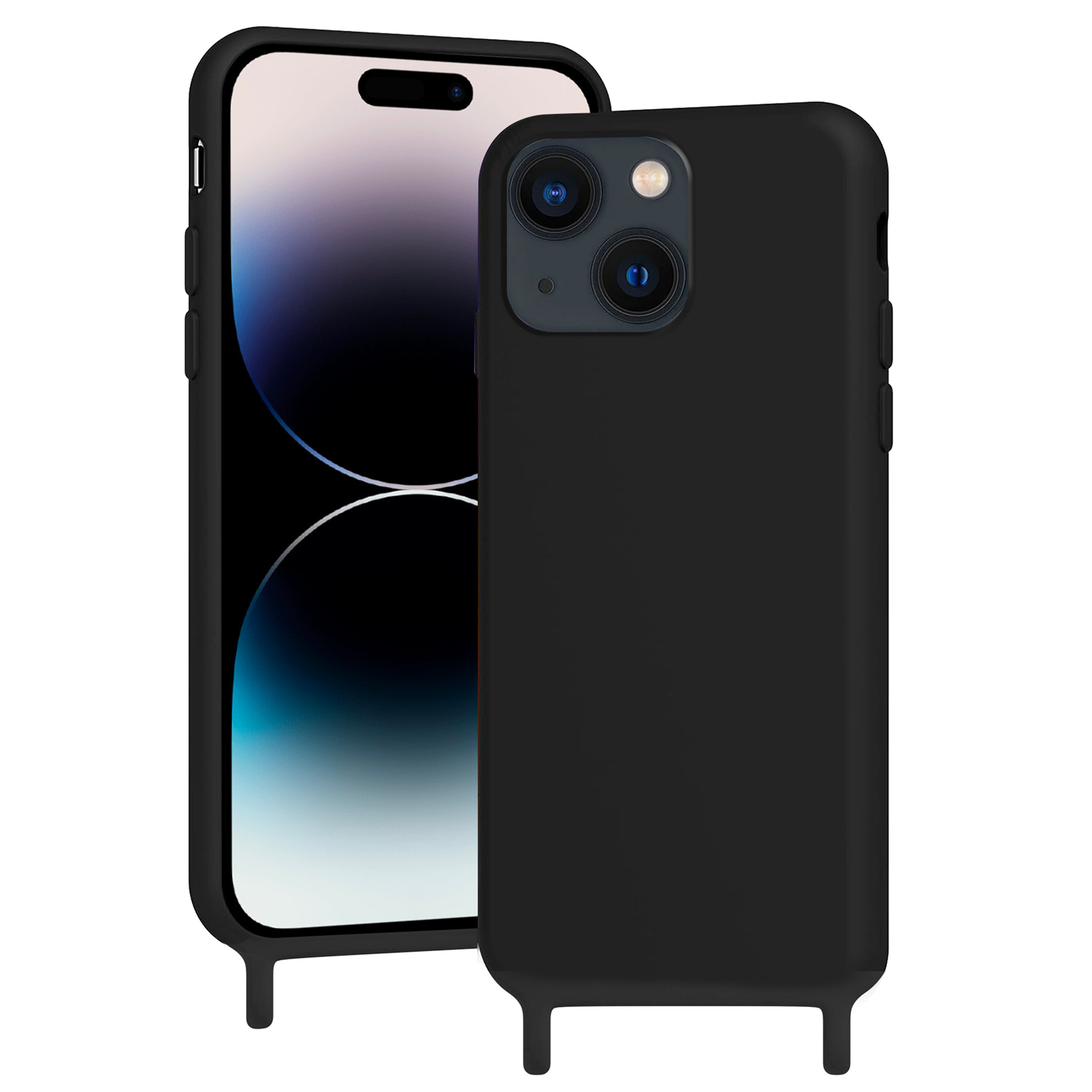 Coque anneaux silicone liquide compatible iPhone 14 Plus - Noir