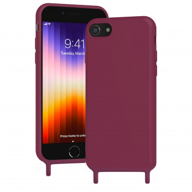 Coque anneaux silicone liquide compatible iPhone 6/7/8/SE - Bordeaux