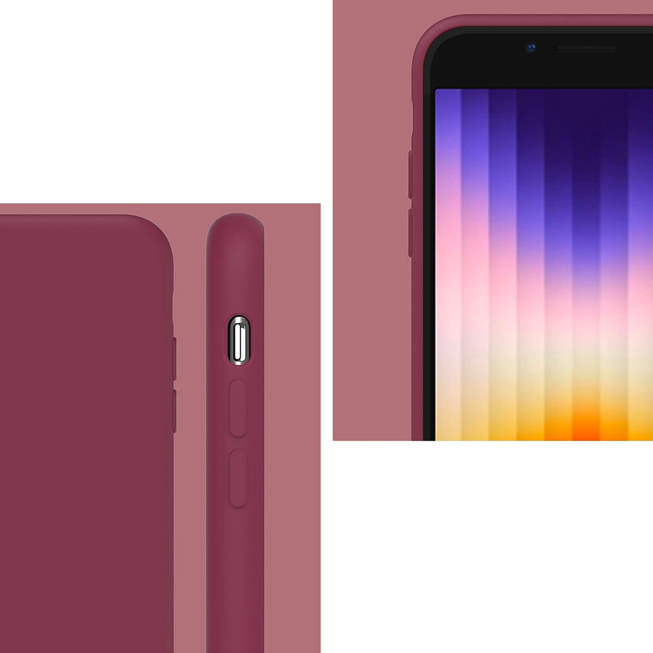 Coque anneaux silicone liquide compatible iPhone 6/7/8/SE - Bordeaux