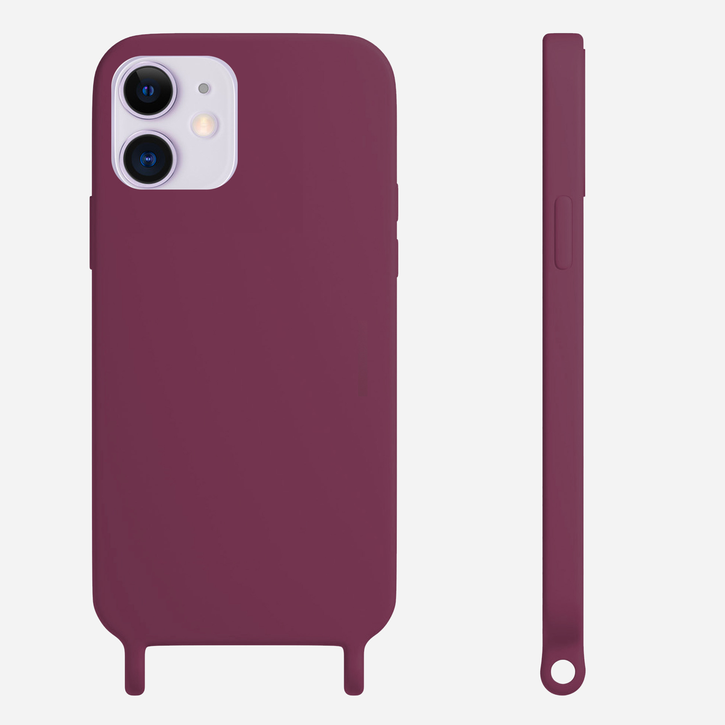 Coque anneaux silicone liquide compatible iPhone  11 - Bordeaux