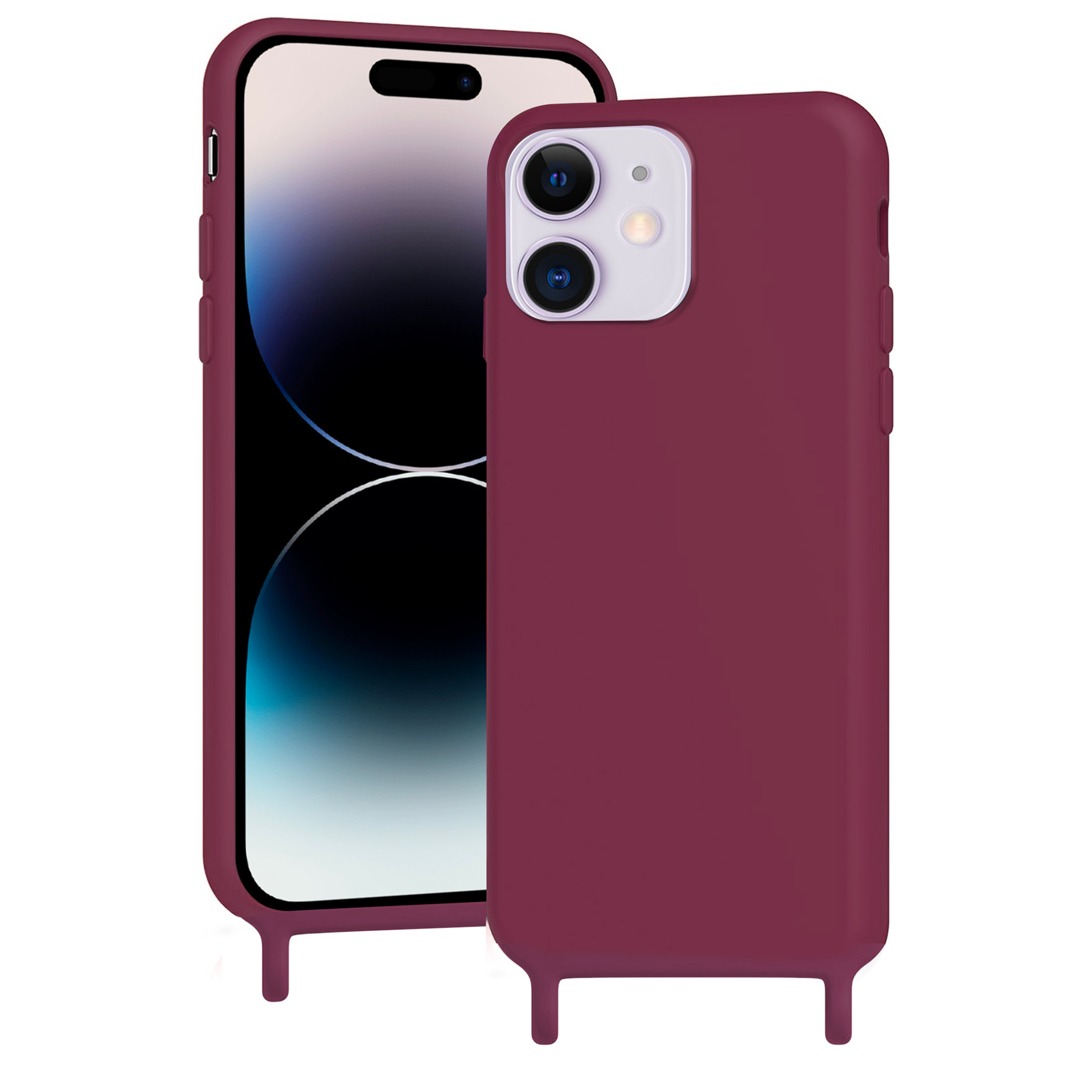 Coque anneaux silicone liquide compatible iPhone  11 - Bordeaux