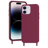 Coque anneaux silicone liquide compatible iPhone 12/12PRO - Bordeaux