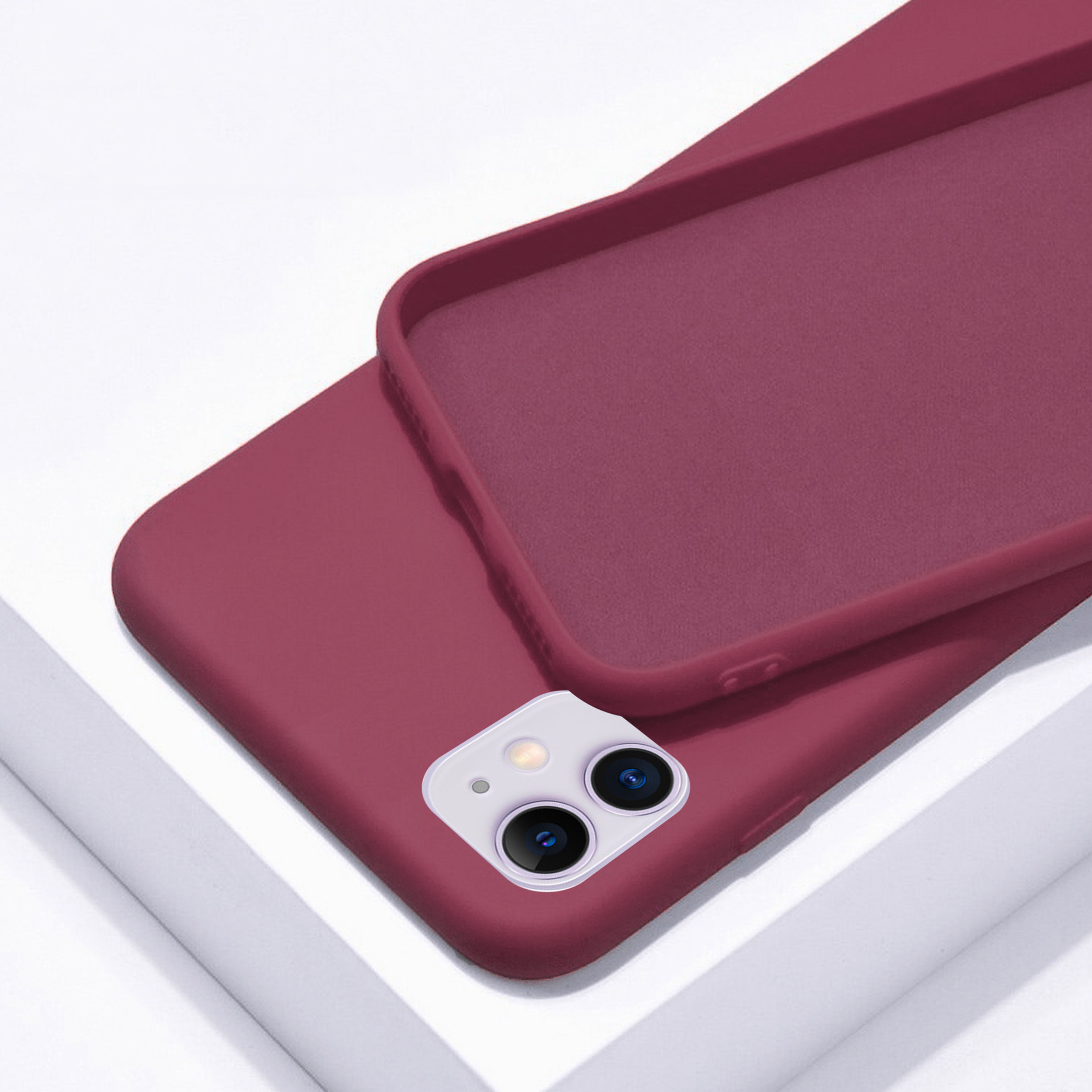 Coque anneaux silicone liquide compatible iPhone  11 - Bordeaux
