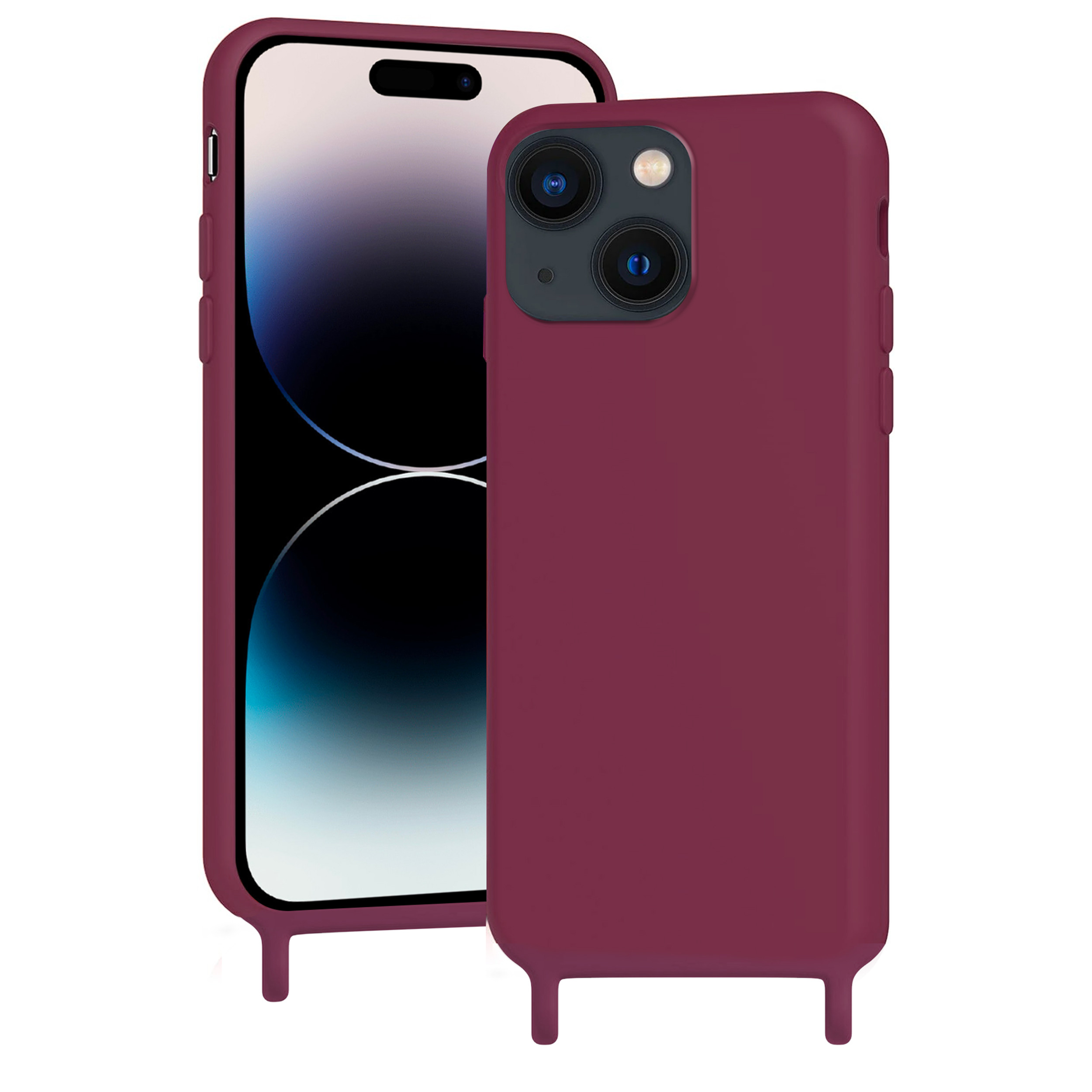 Coque anneaux silicone liquide compatible iPhone 13/14 - Bordeaux