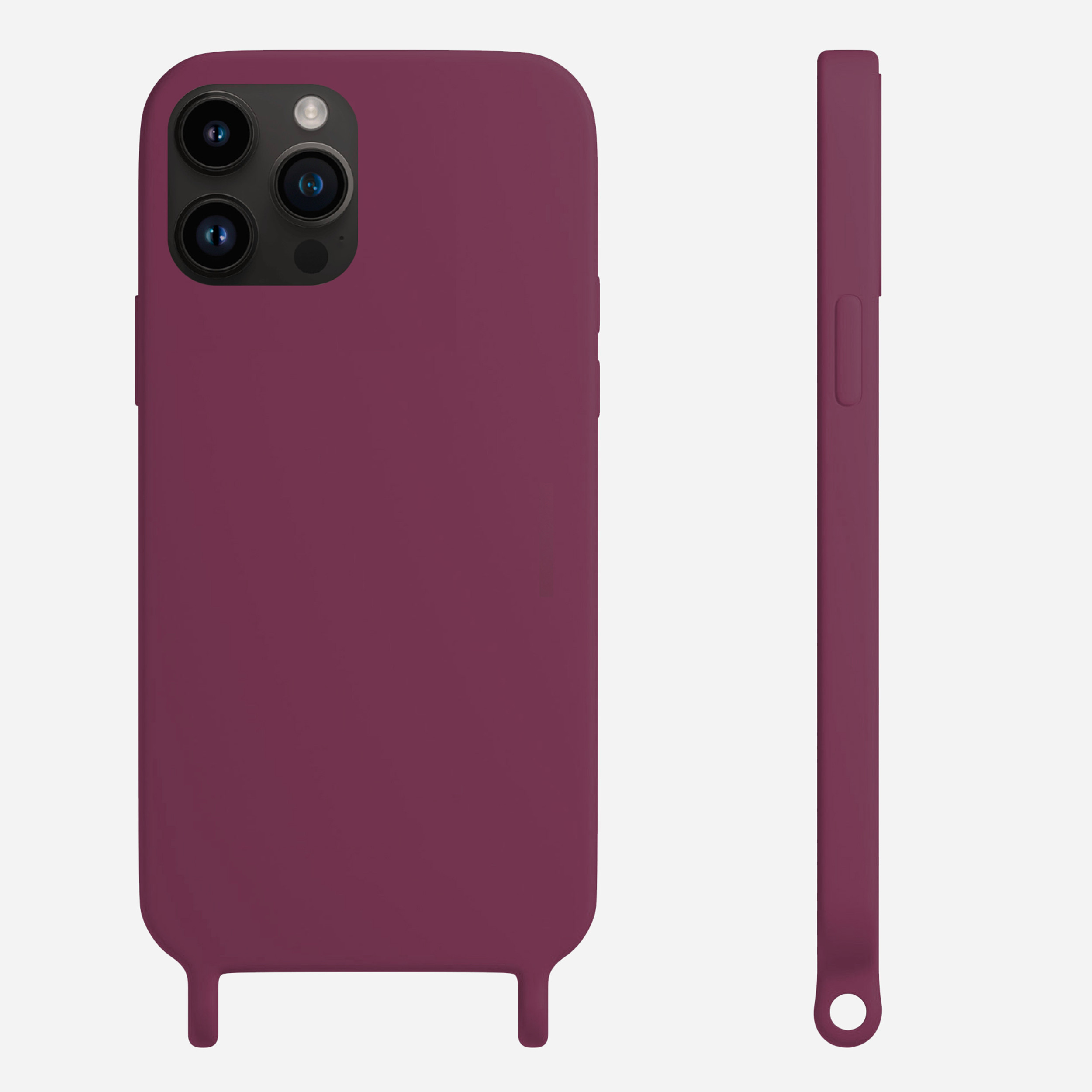 Coque anneaux silicone liquide compatible iPhone 13 PRO - Bordeaux