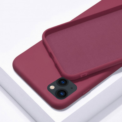 Coque anneaux silicone liquide compatible iPhone 14 Plus - Bordeaux
