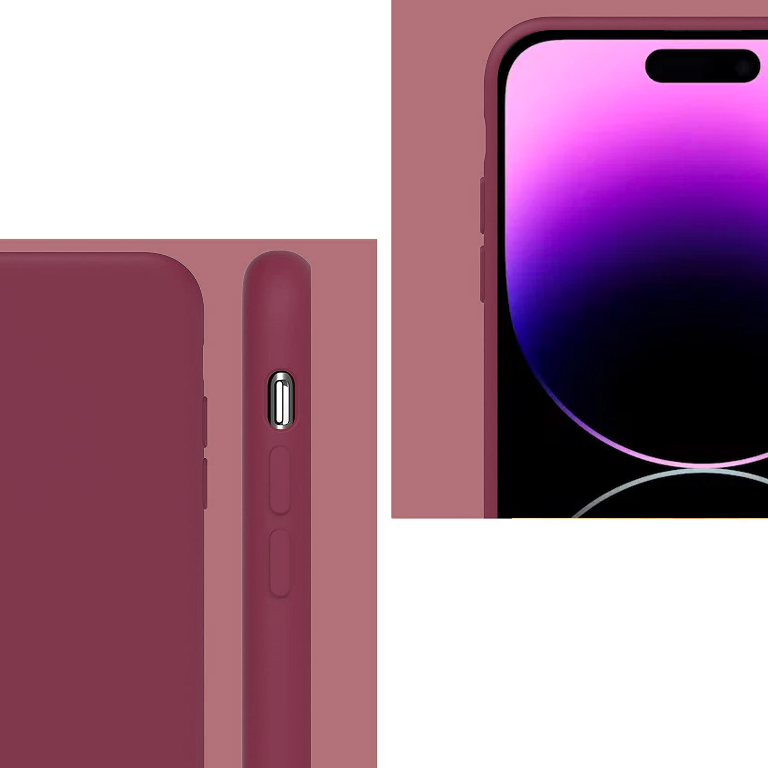 Coque anneaux silicone liquide compatible iPhone 14 PRO MAX - Bordeaux