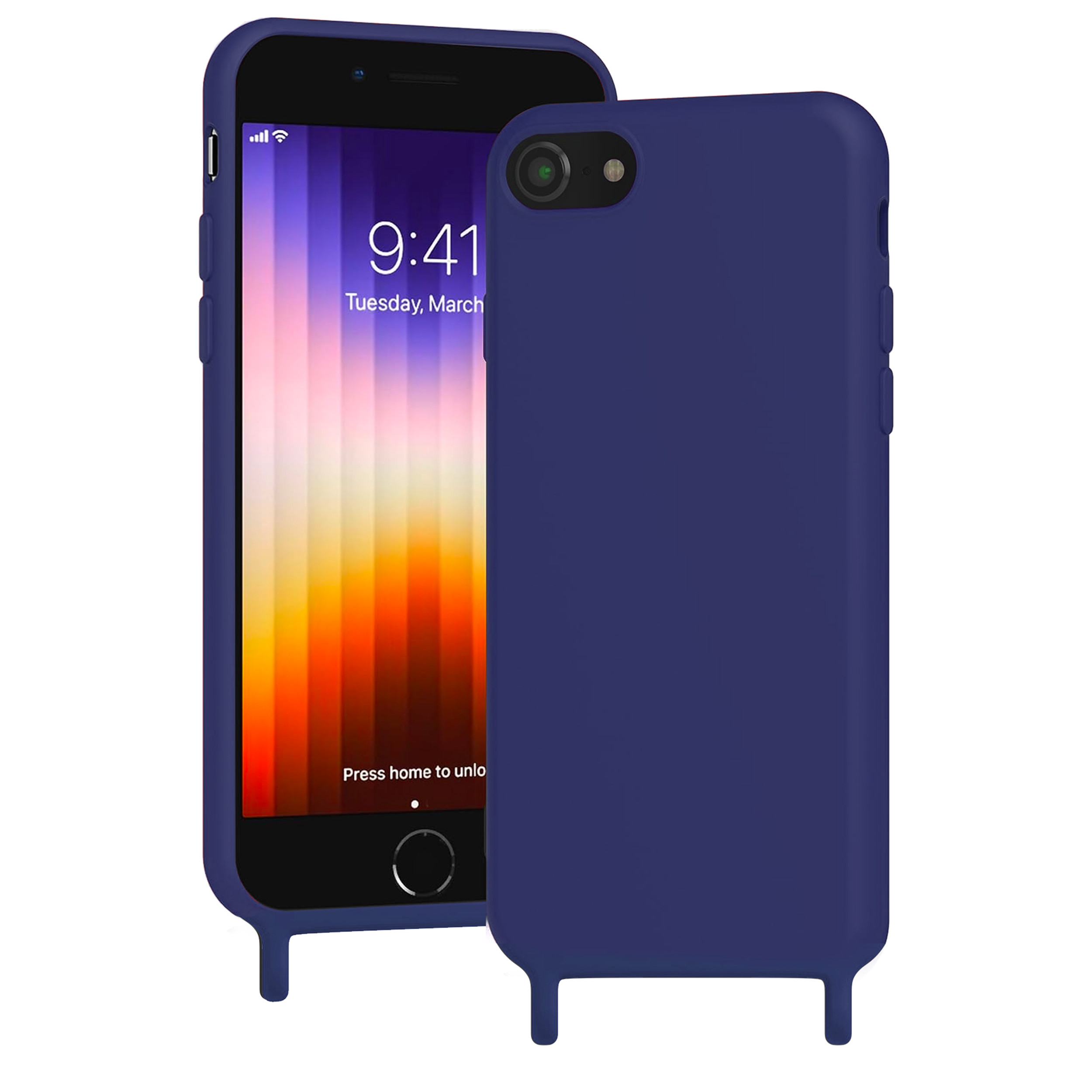 Coque anneaux silicone liquide compatible iPhone 6/7/8/SE - Bleu Marine
