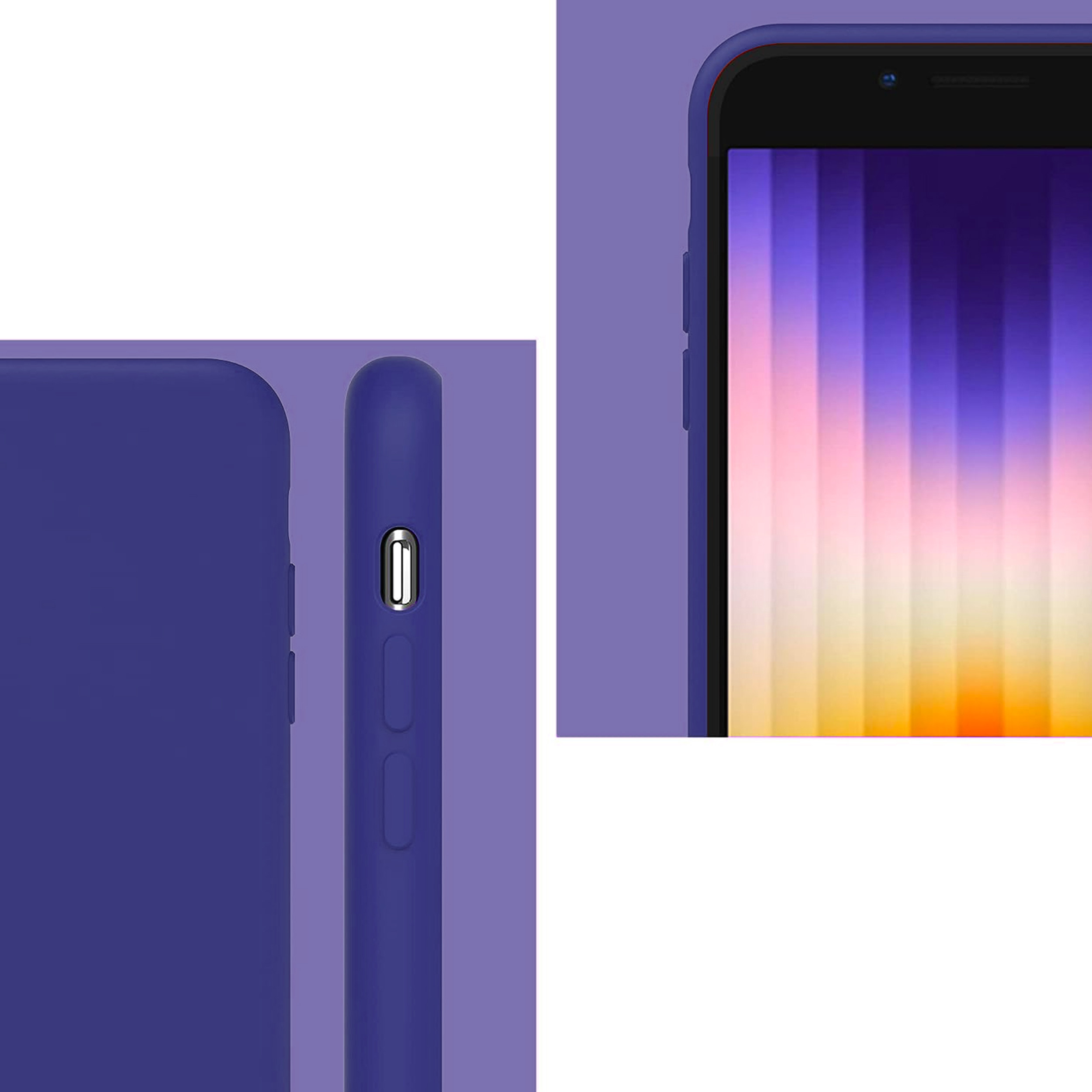 Coque anneaux silicone liquide compatible iPhone 6/7/8/SE - Bleu Marine