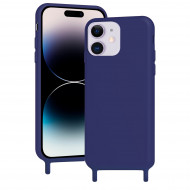 Coque anneaux silicone liquide compatible iPhone 12/12PRO - Bleu Marine