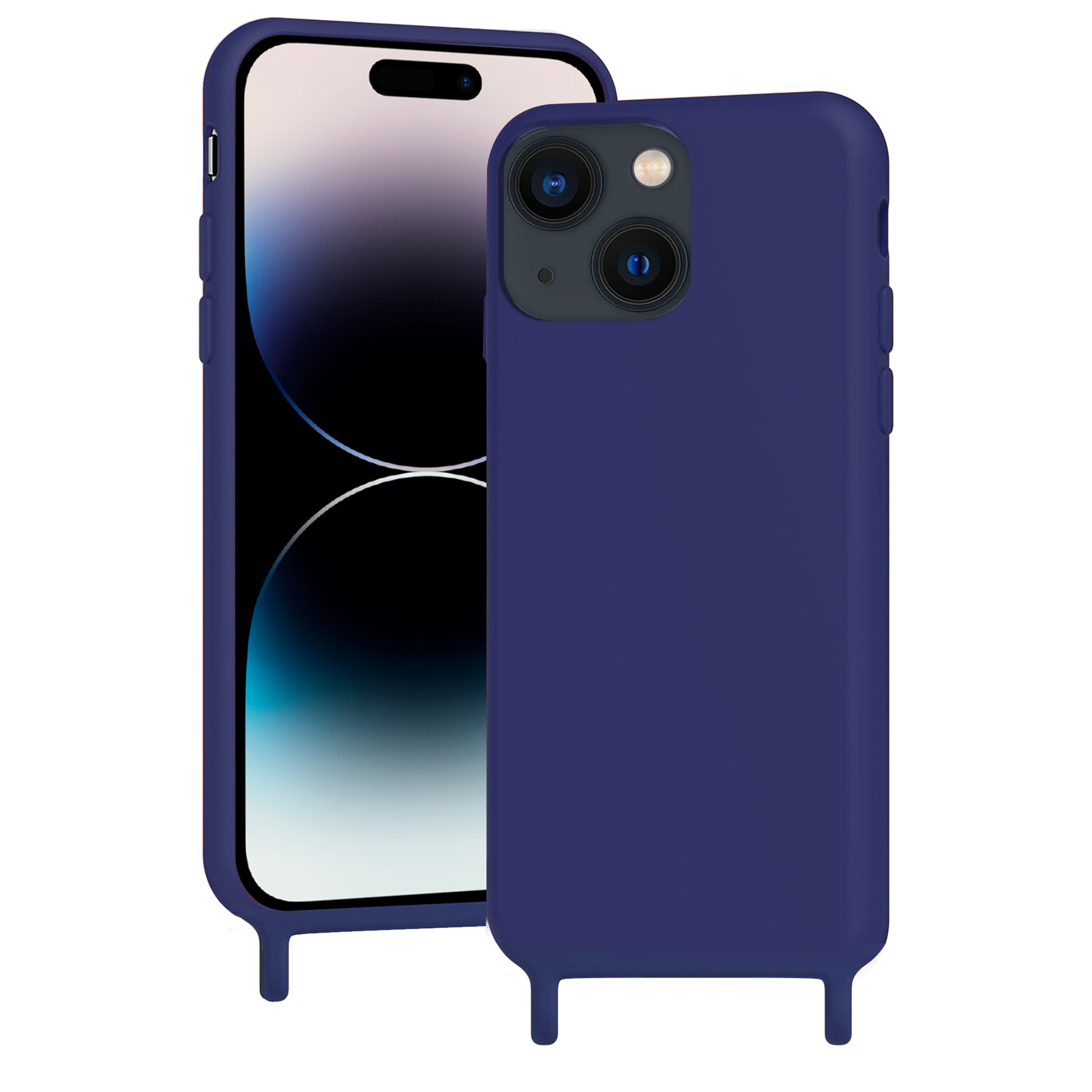 Coque anneaux silicone liquide compatible iPhone 13/14 - Bleu Marine