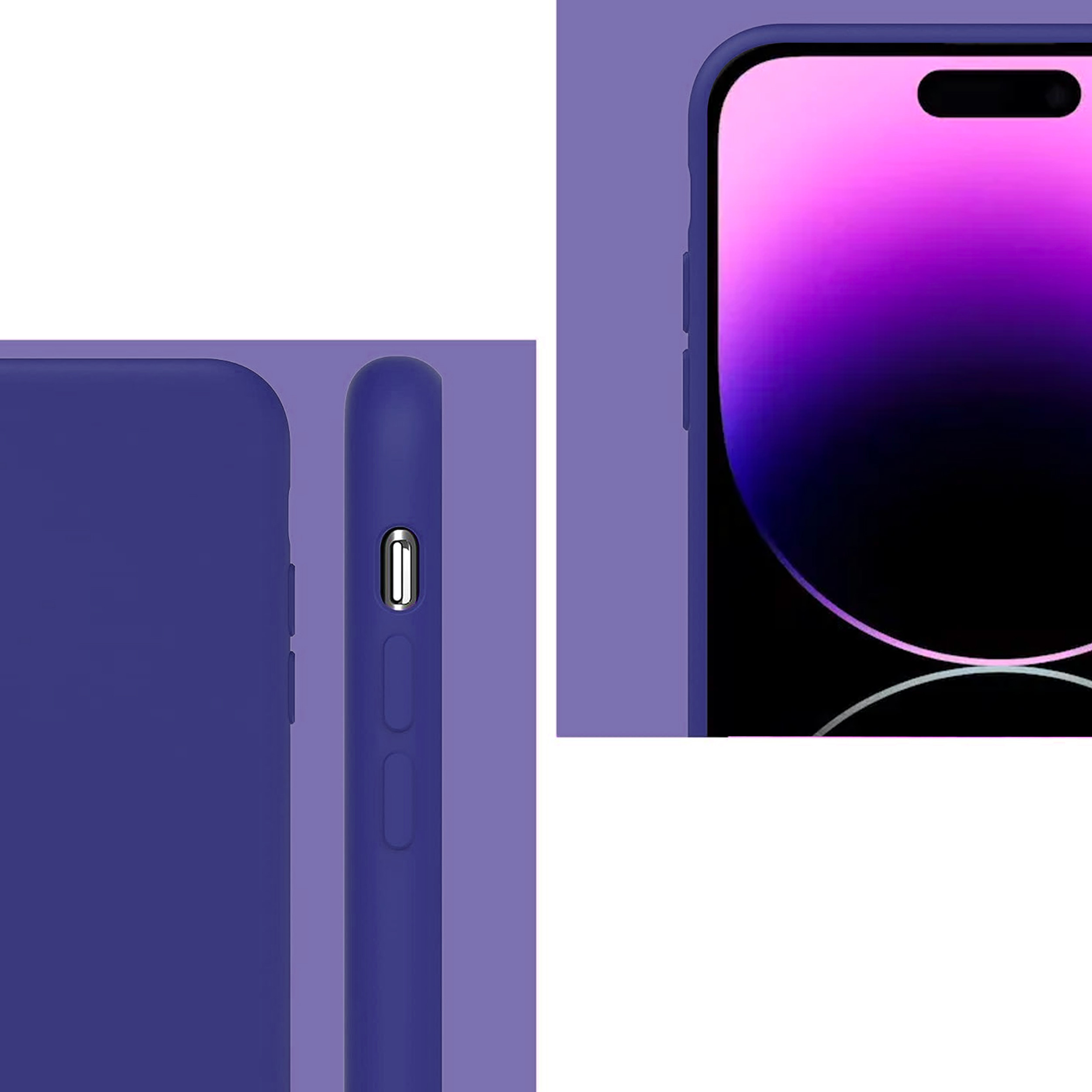 Coque anneaux silicone liquide compatible iPhone 13 PRO - Bleu Marine