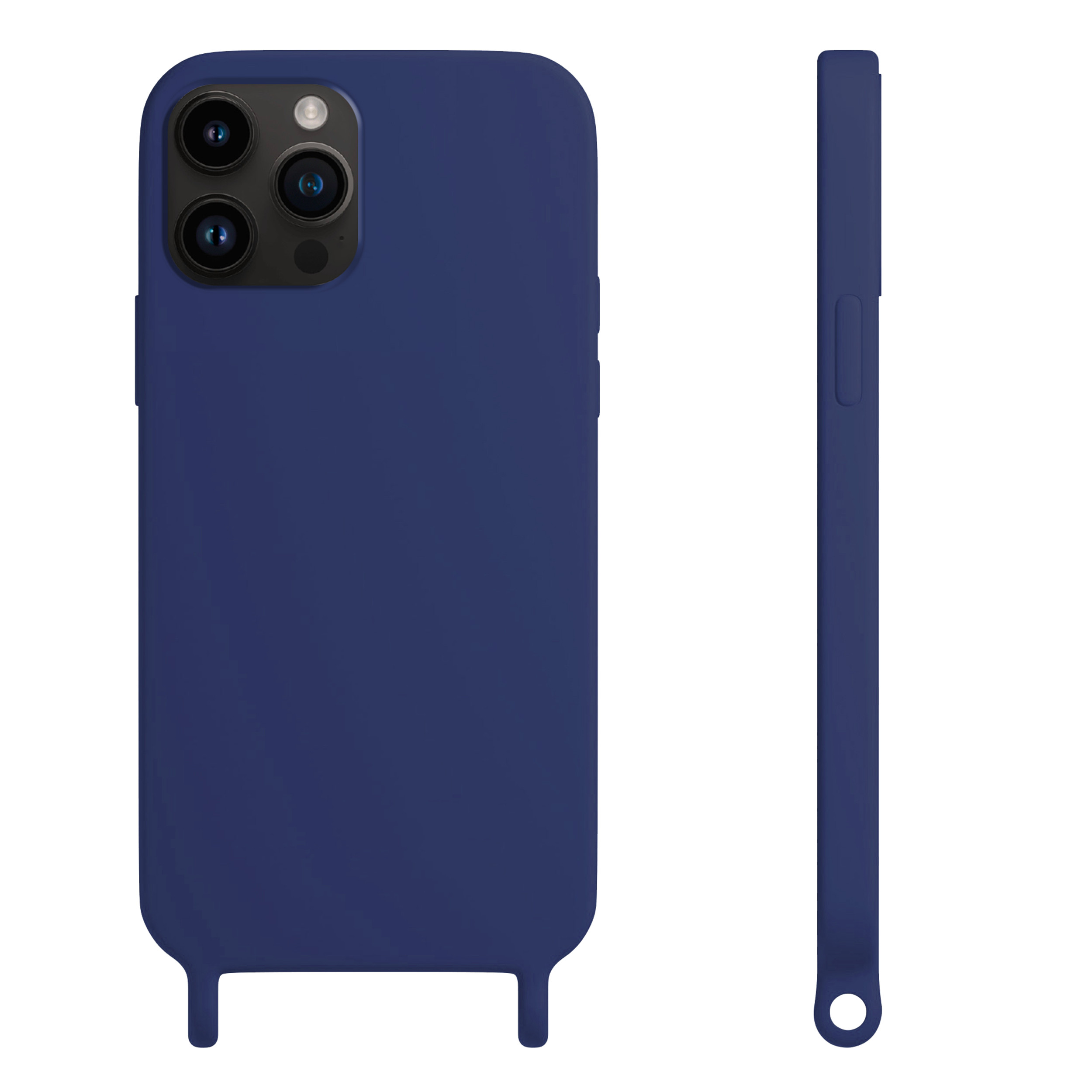 Coque anneaux silicone liquide compatible iPhone  14 PRO - Bleu Marine