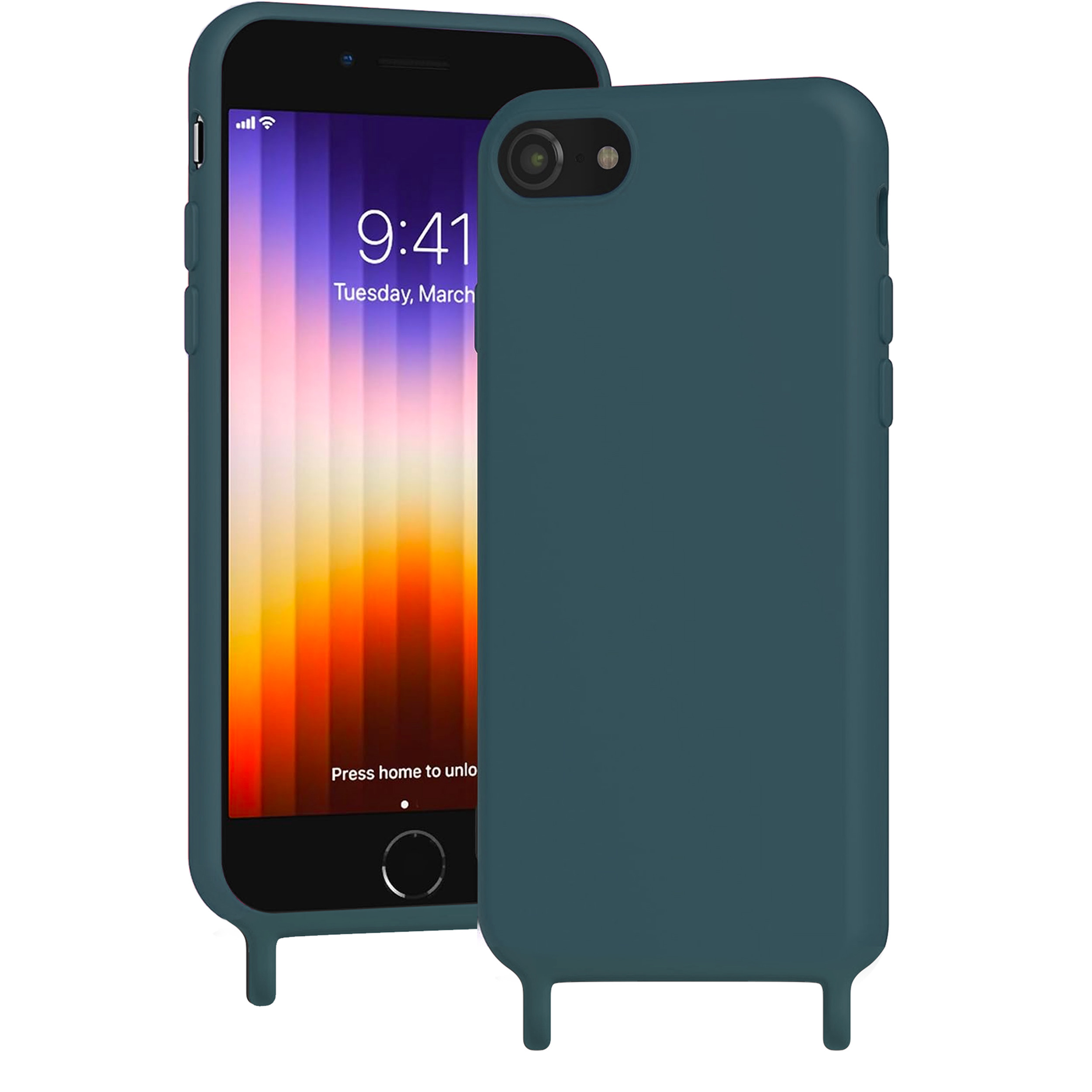 Coque anneaux silicone liquide compatible iPhone 6/7/8/SE - Vert Kaki