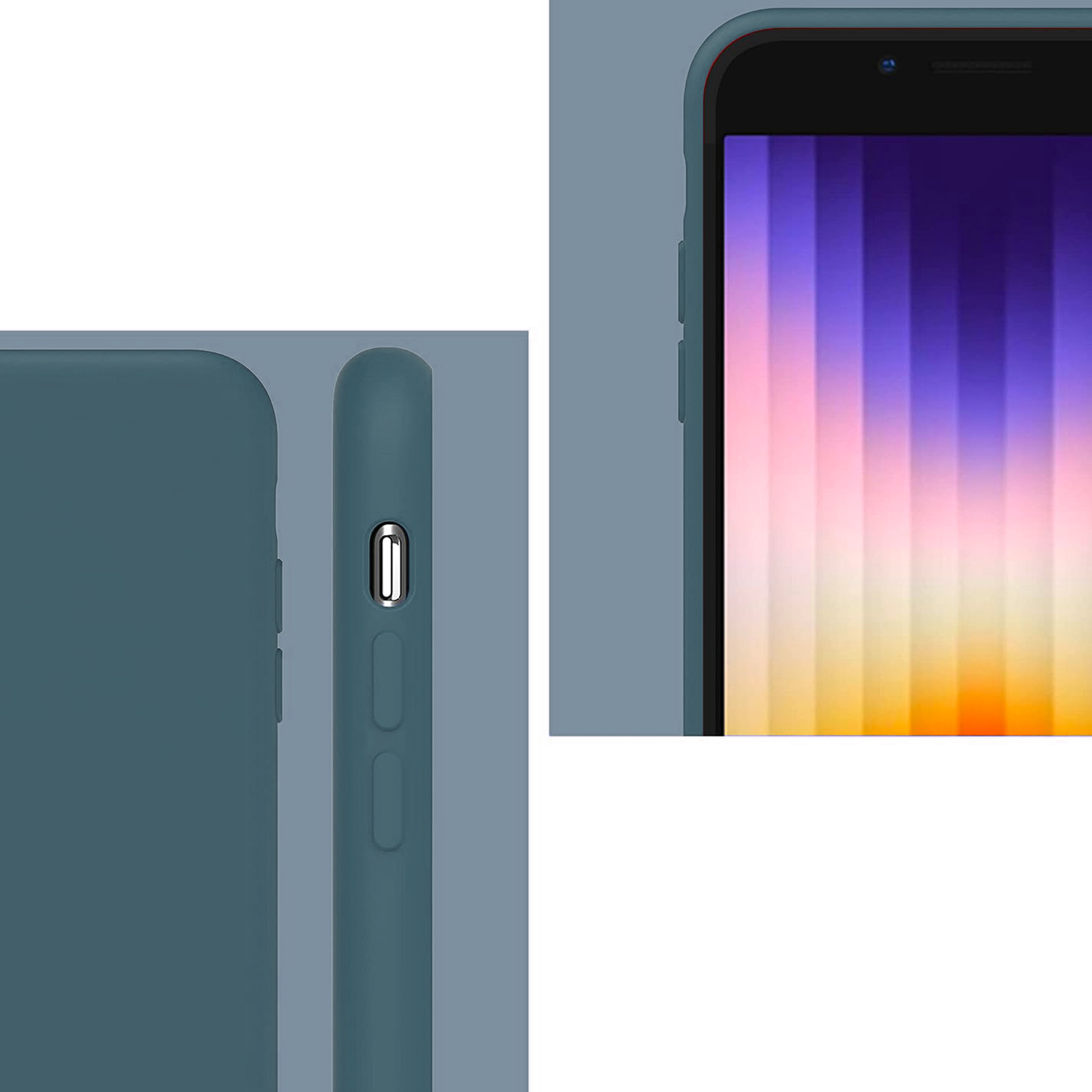 Coque anneaux silicone liquide compatible iPhone 6/7/8/SE - Vert Kaki