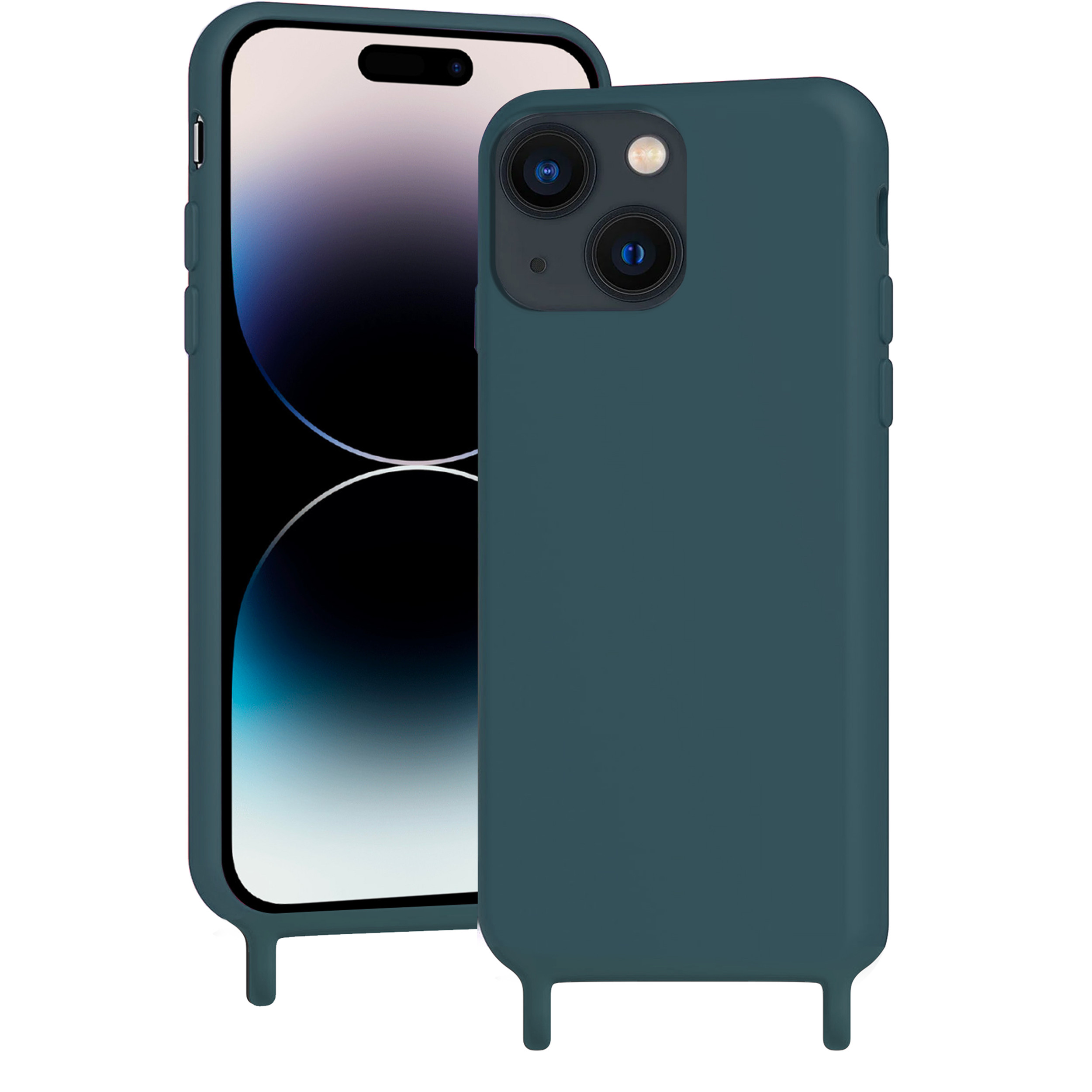 Coque anneaux silicone liquide compatible iPhone 13/14 - Vert Kaki