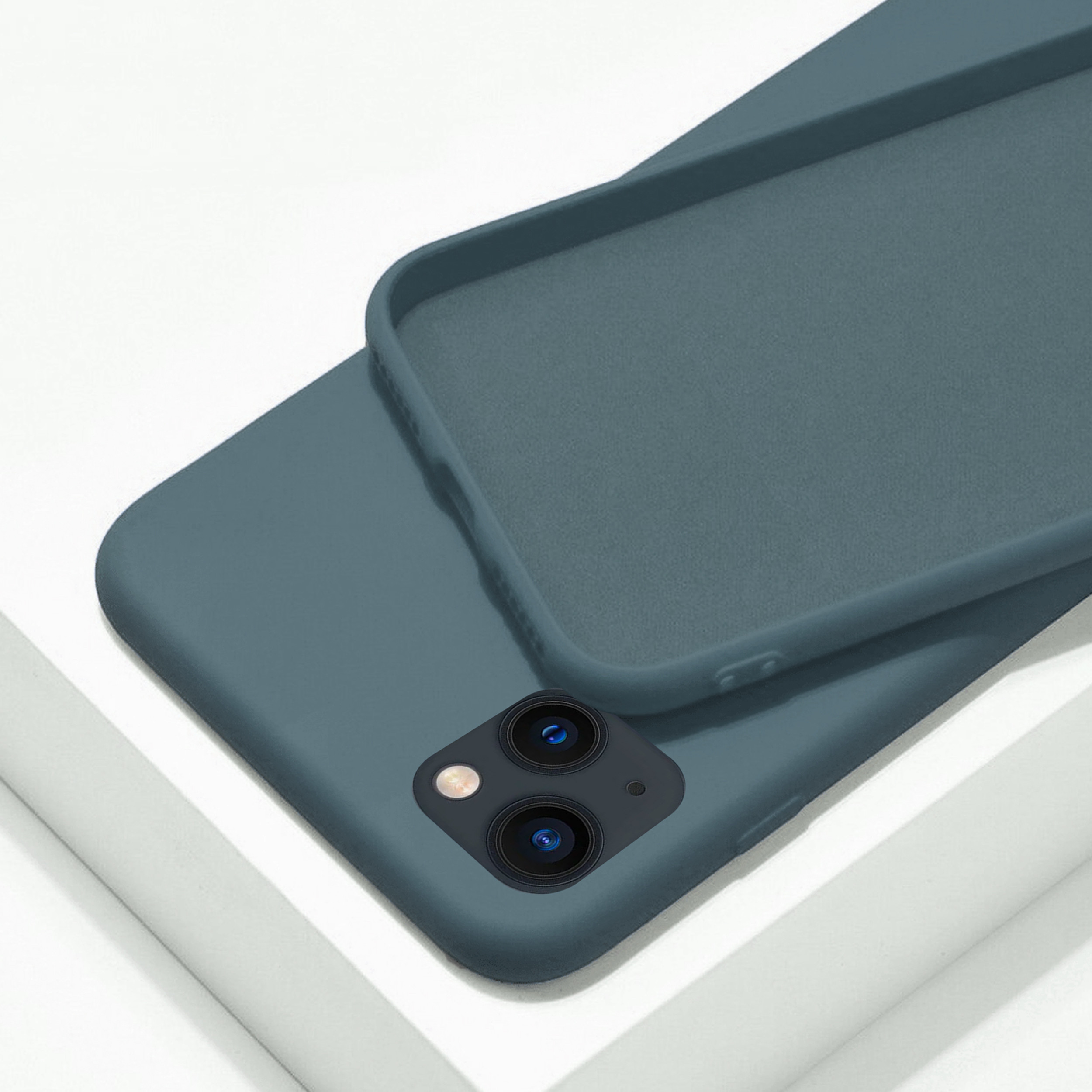 Coque anneaux silicone liquide compatible iPhone 14 Plus - Vert Kaki