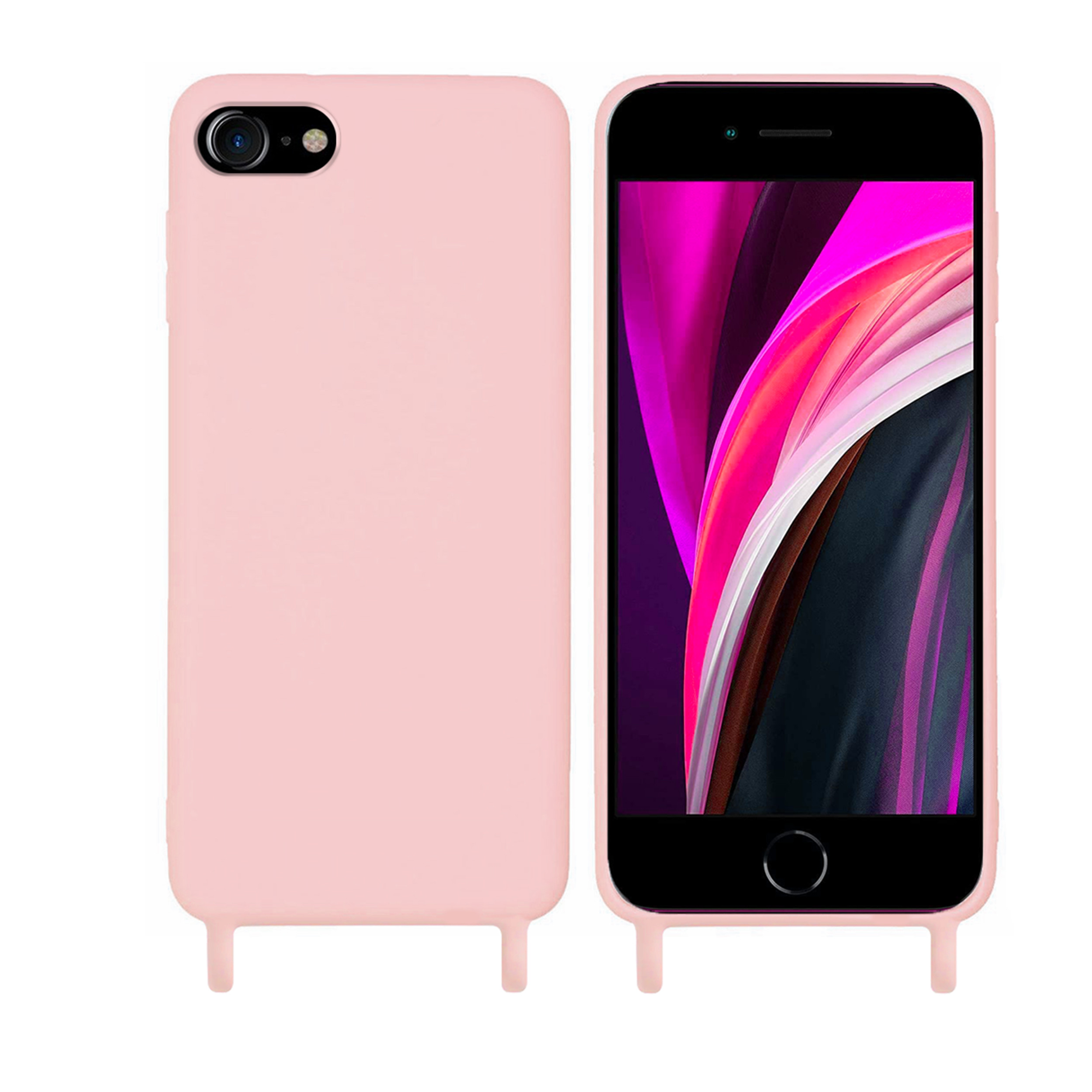 Coque anneaux silicone liquide compatible iPhone 6/7/8/SE - Rose