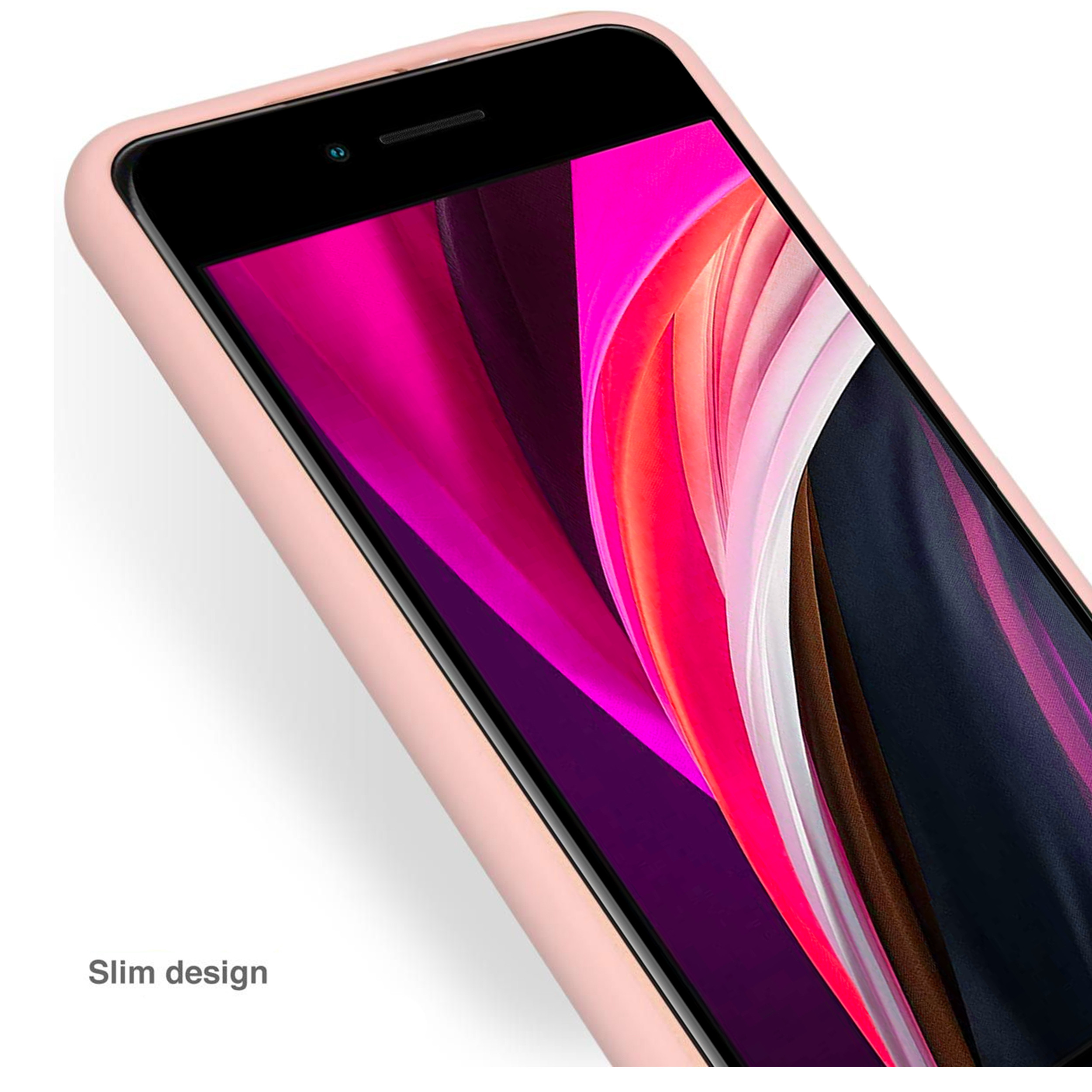 Coque anneaux silicone liquide compatible iPhone 6/7/8/SE - Rose