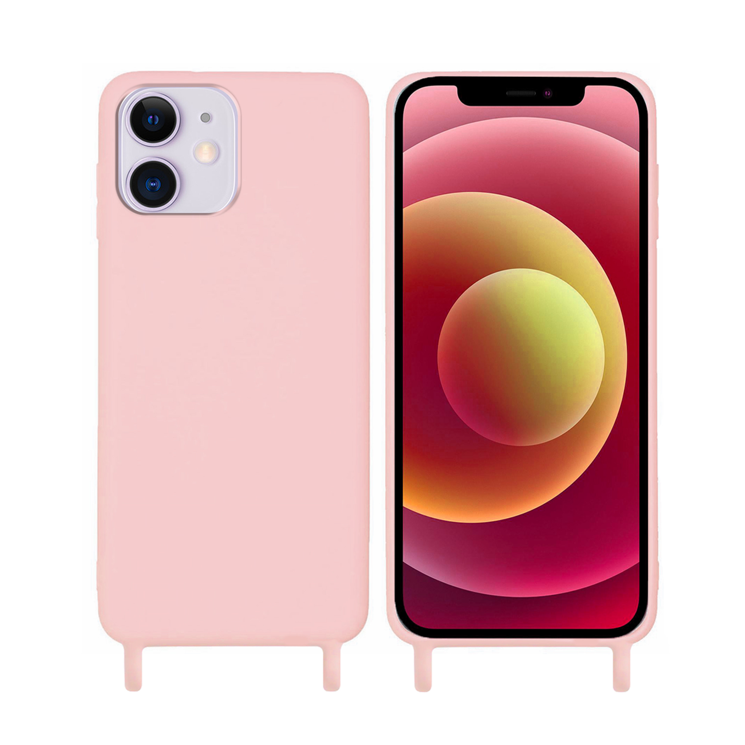 Coque anneaux silicone liquide compatible iPhone  11 - Rose