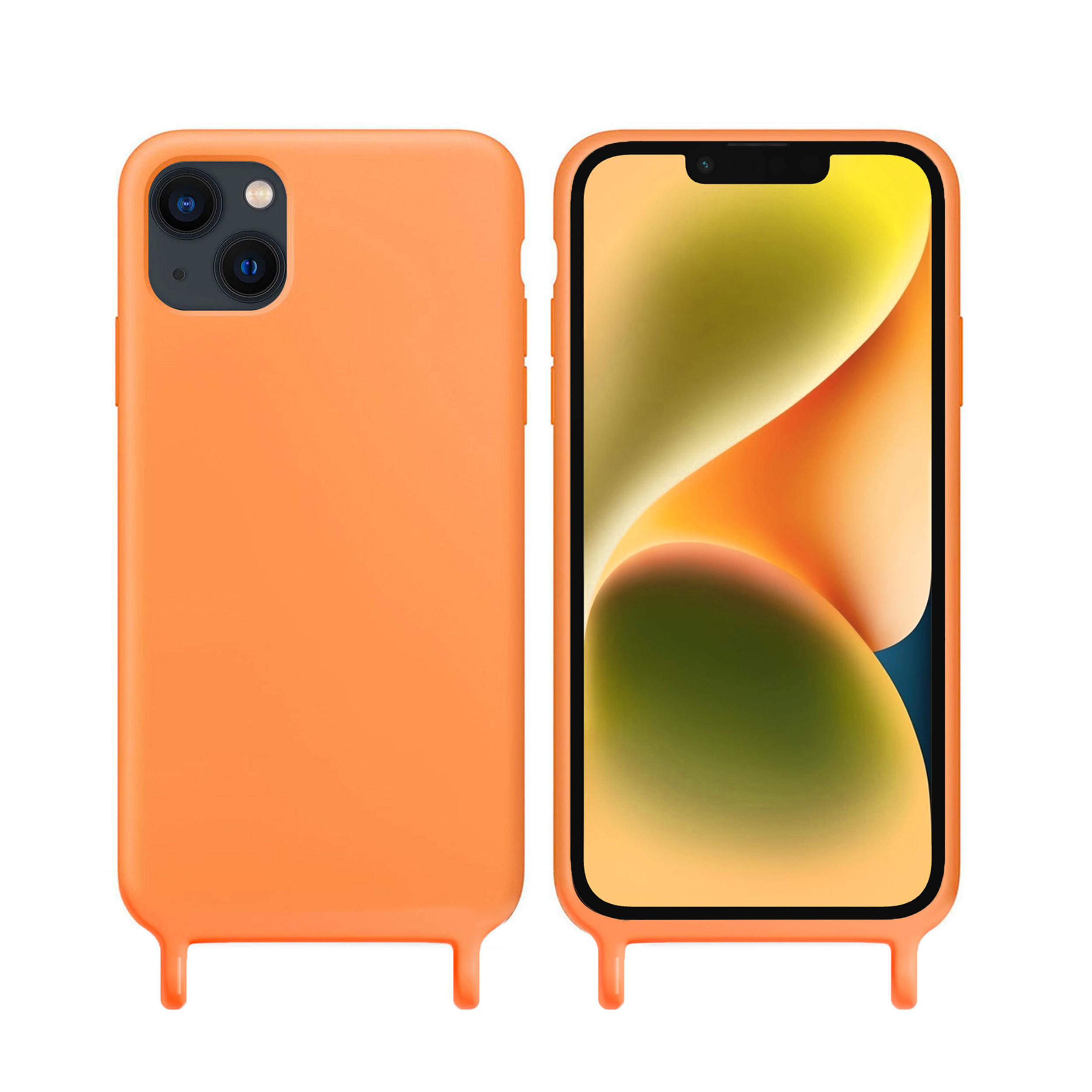 Coque anneaux silicone liquide compatible iPhone 13/14 - Orange
