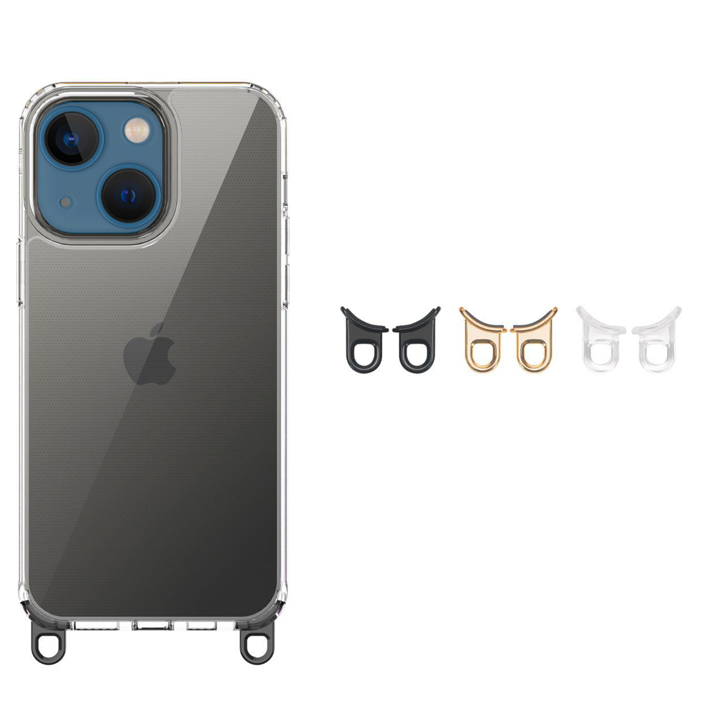 Coque silicone transparent avec anneaux amovible  compatible iPhone 13