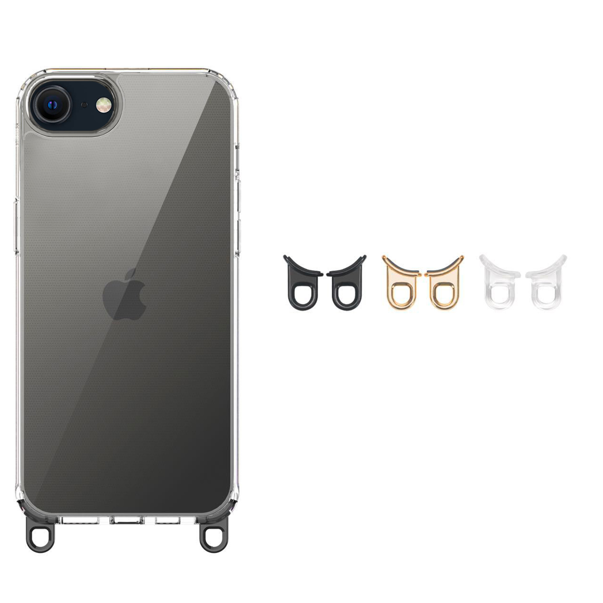 Coque silicone transparent avec anneaux amovible  compatible iPhone 7/8/SE/se2/se3