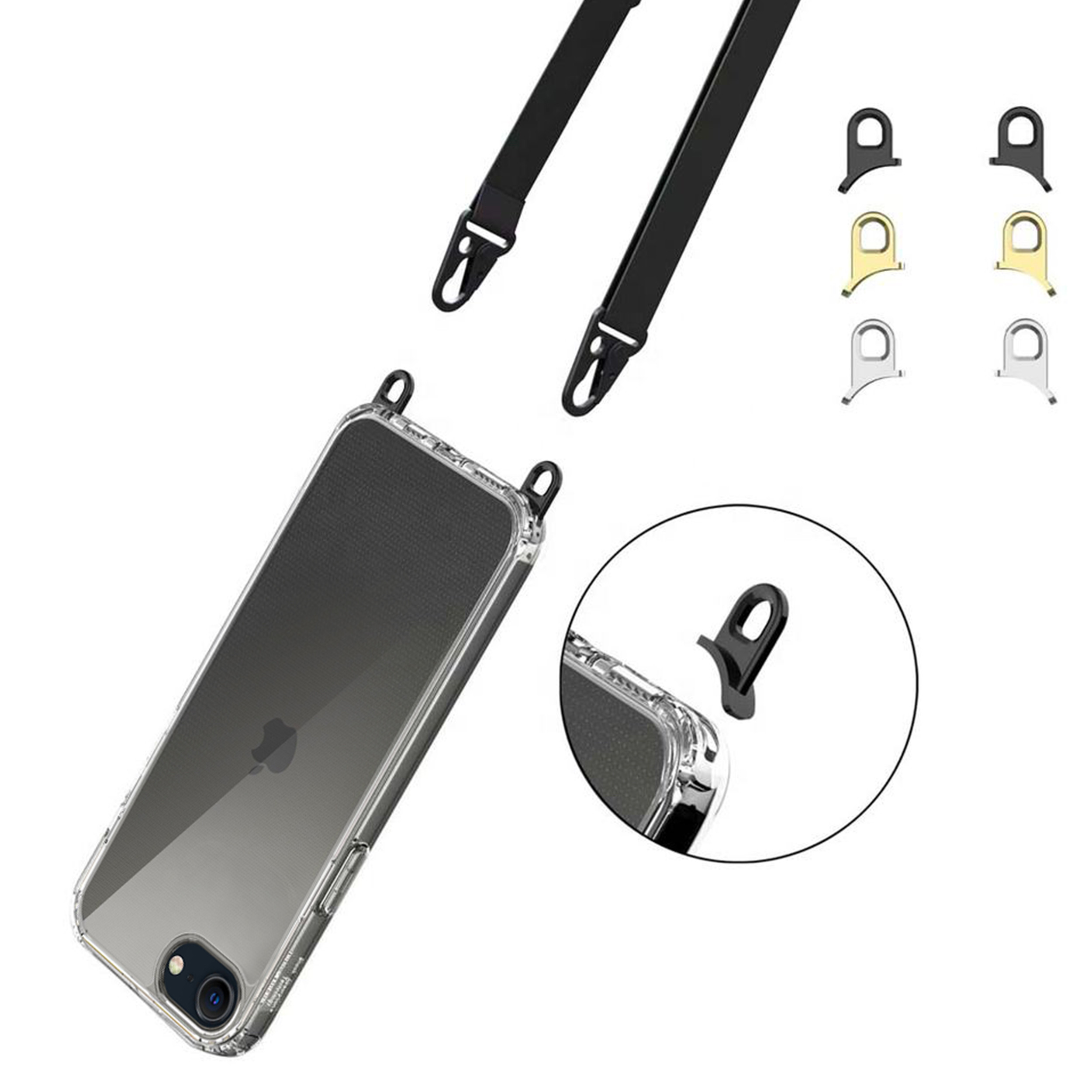 Coque silicone transparent avec anneaux amovible  compatible iPhone 7/8/SE/se2/se3