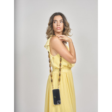 Chaîne perles M 123cm Phoenix - Marron