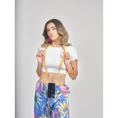 Chaîne perles M 123cm Phoenix - Jaune