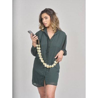 Chaîne perles M 122cm Los Angeles - Beige translucide