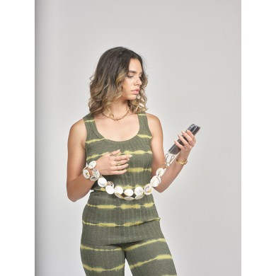 Chaîne perles L 123cm Milan - Beige